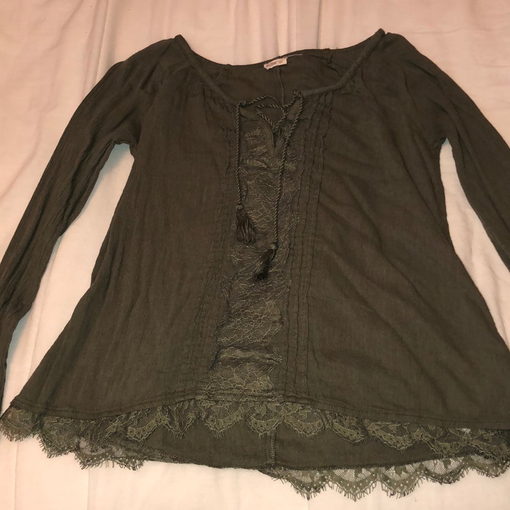 Olive green with lace long sleeve shirt